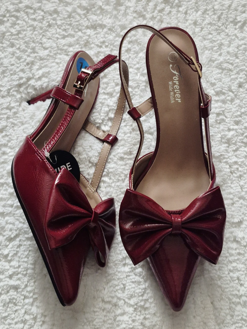 Burgundy Bow Pointed Toe Slingback Heels